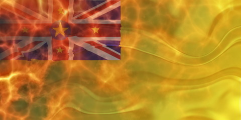 Flag of Niue wavy burning