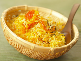 basket of saffron rice