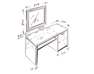 Modern interior design desk freehand drawing.