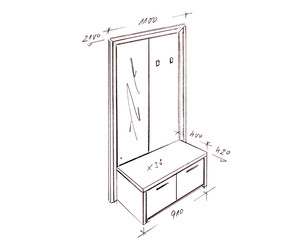 Modern interior design entrance freehand drawing.