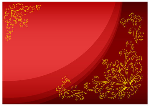 Gold lotus on a scarlet background