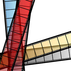 Negative film strips with different colors over white