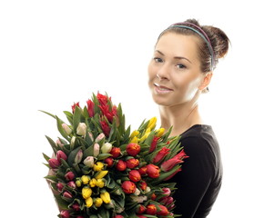 Woman with Colored Tulips