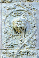 China, Beijing ancient Confucian temple carved flower.