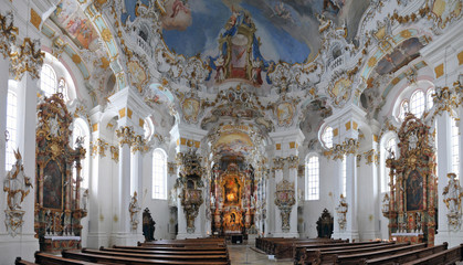 Wieskirche, Innenaufnahme, Bayern, Deutschland - obrazy, fototapety, plakaty