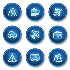 Travel web icons set 1, blue circle buttons