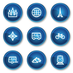Travel web icons set 2, blue circle buttons