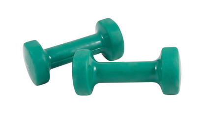 Green dumbbells isolated on a white