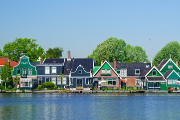 traditional houses near the canal. ZAANSE SCHANS in holland