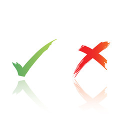Obraz premium hand drawn vector tick and cross, with reflection