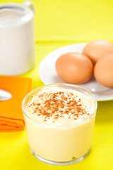 tasty bowl glass of gustard pudding