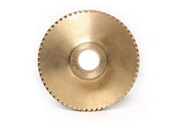 One bronze gear on a white background
