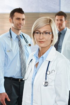 Doctors on hospital corridor