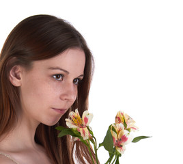 Young woman with flowers