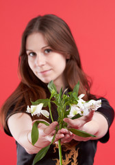 Young woman with flowers
