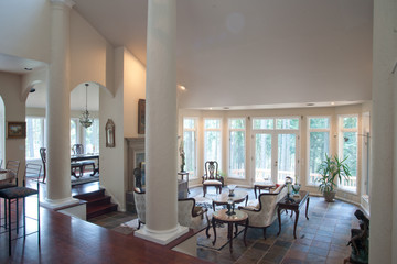 Luxury living room with window wall