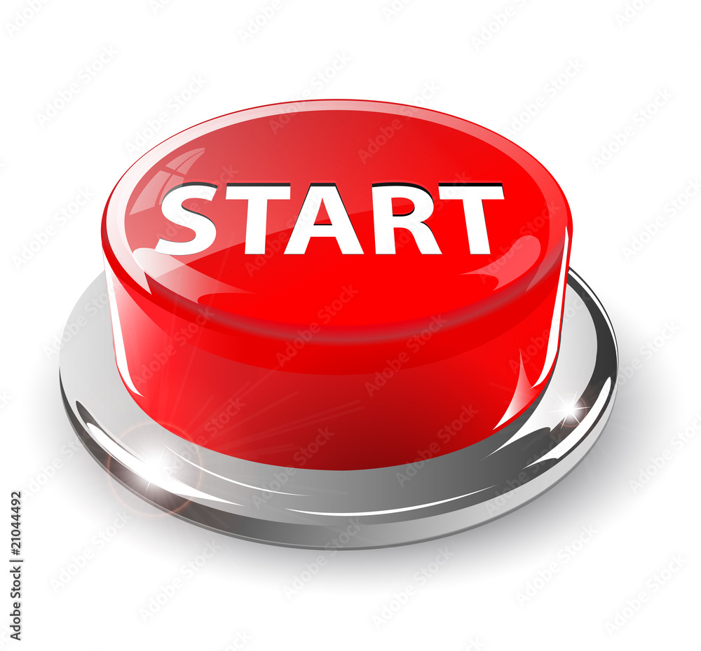 Poster Start button, 3d red vector.
