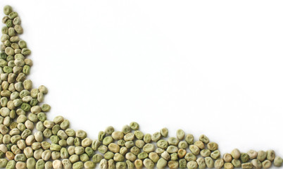 Dry green peas on a white background