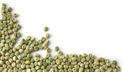 Dry green peas on a white background