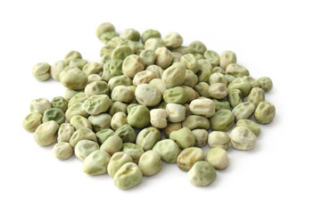 Dry green peas on a white background