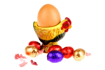 chocolate egg and an egg in an egg-cup