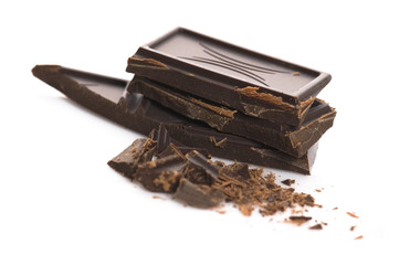 Chopped chocolate isolated on the white background
