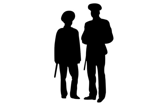 black silhouettes of two people with batons clip art preview