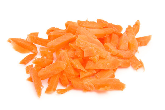 pile of sliced carrots over white background