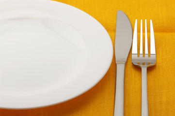 Plate, fork and knife