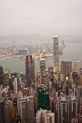 Skyline of Hong Kong City from the Peak in beautiful light