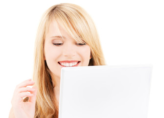 Naklejka premium teenage girl with laptop computer