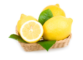 Ripe Yellow Lemons Isolated in Basket