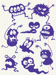 Silhouettes of doodle monsters-bacterium-aliens