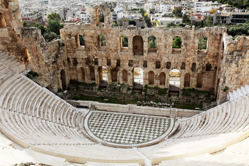 The Odeon of Herodes Atticus is a stone theatre,Acropolis, Athen
