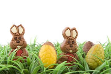 Easter hares in the grass