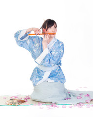 geisha in blue kimono