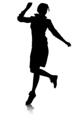 Fototapeta na wymiar Silhouette-springende Frau
