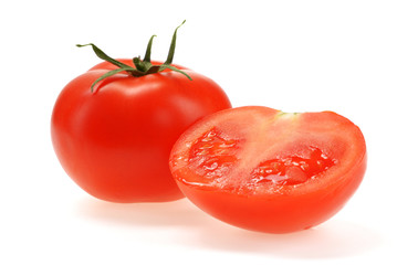 red tomato isolated on white background.