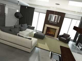 modern interior design (privat apartment 3d rendering)