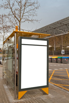 Clean billboard at bus stop
