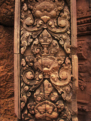 Beautiful carvings at Banteay Srei temple, in Angkor Wat