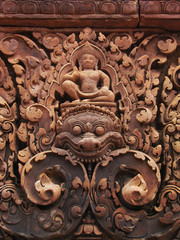 Beautiful carvings at Banteay Srei temple, in Angkor Wat