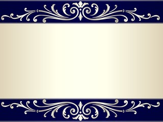 Vintage scroll background in silver beige and blue