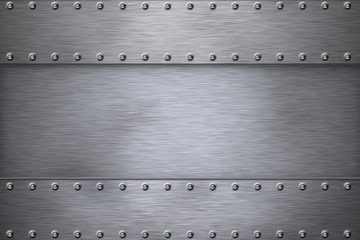 Rivets in shiny grey steel background