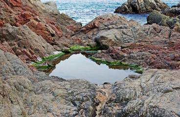 Naklejka na ściany i meble Rocks at the coastline. Mediterranean landscape.