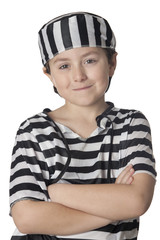 Smiled child with prisoner costume