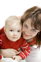 Mother and  Son isolated on white.