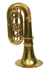 Wind musical instrument tuba on a white background