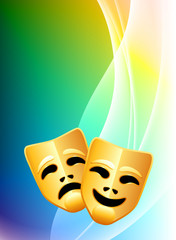 Comedy and Tragedy Masks on Abstract Color Background