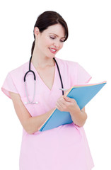 Portrait of an attractive nurse holding a stethoscope